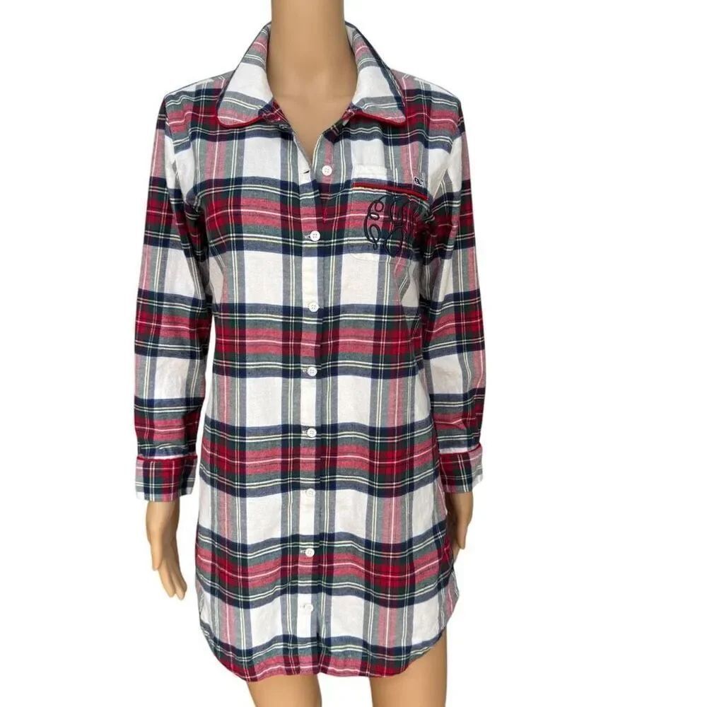 Vineyard Vines Jolly Plaid Flannel Lounge Sleep Shirtdress 100% cotton Size XS